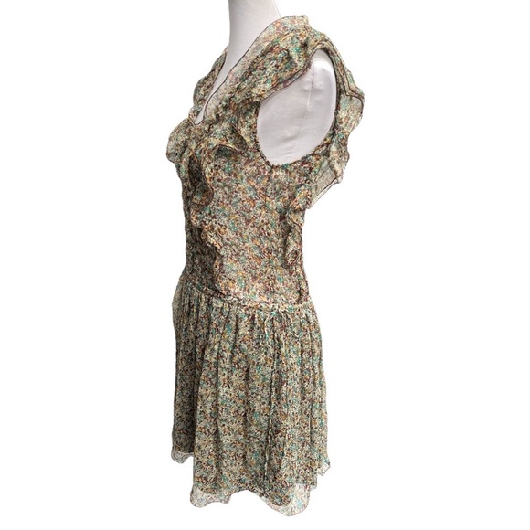 Zadig & Voltaire Rimana Ruffle Cap Sleeve Silk Dress Green Blue Maroon Size XS - Picture 4 of 11